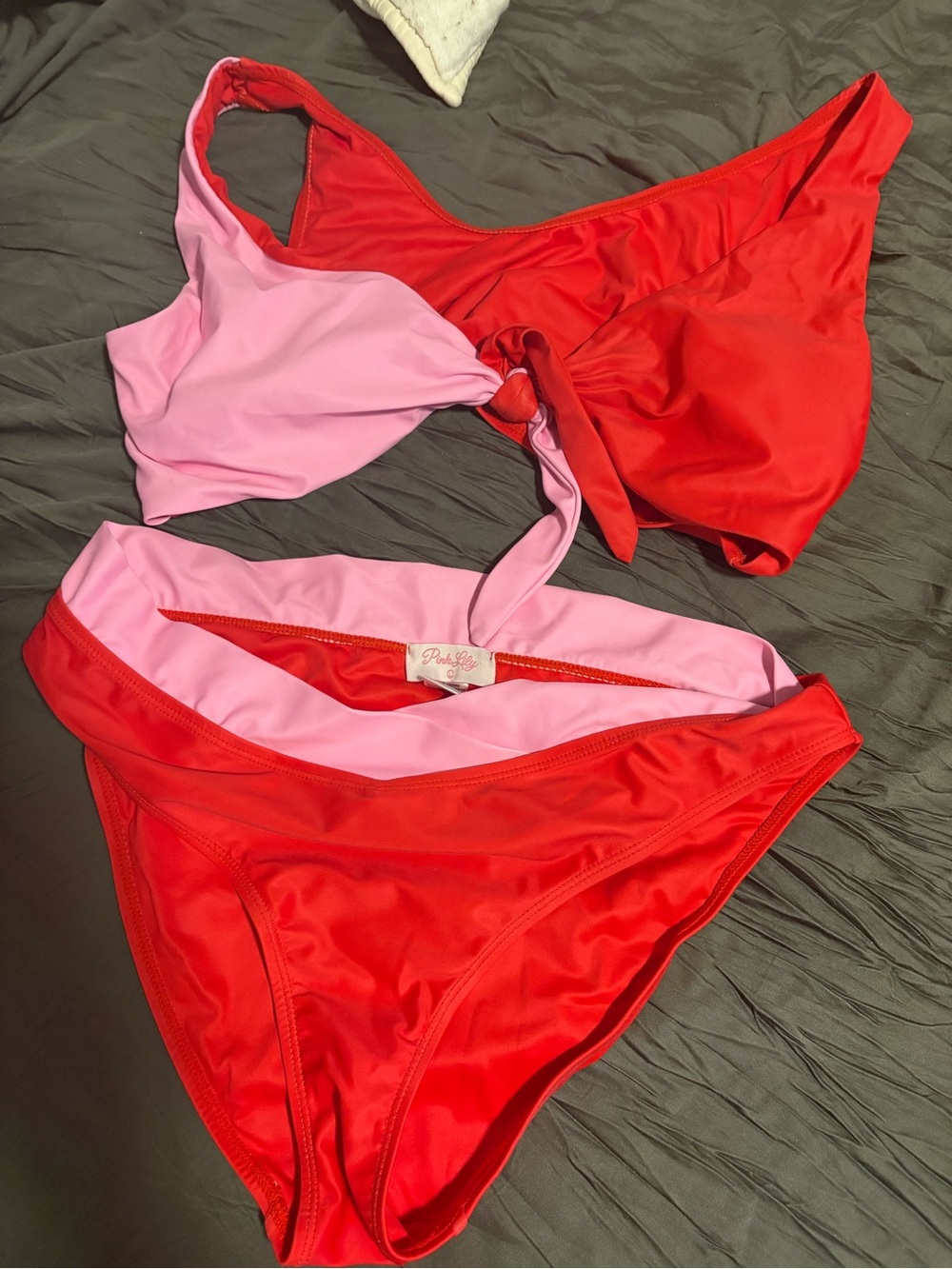 Pink Lily Two-Tone Red and Pink Twist Bikini Set